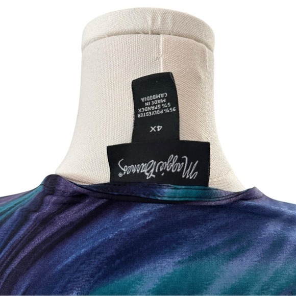 Maggie Barnes Women's 4X Art Wear Plus Purple Teal Swirl Open Front Blouse Top - Picture 5 of 8